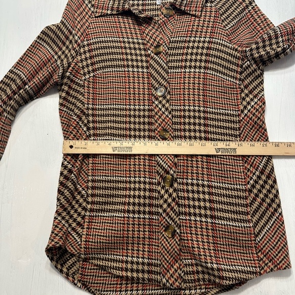 Passports Women’s Small Plaid Shacket Houndstooth Button Jacket Brown Red Tan - Picture 6 of 10